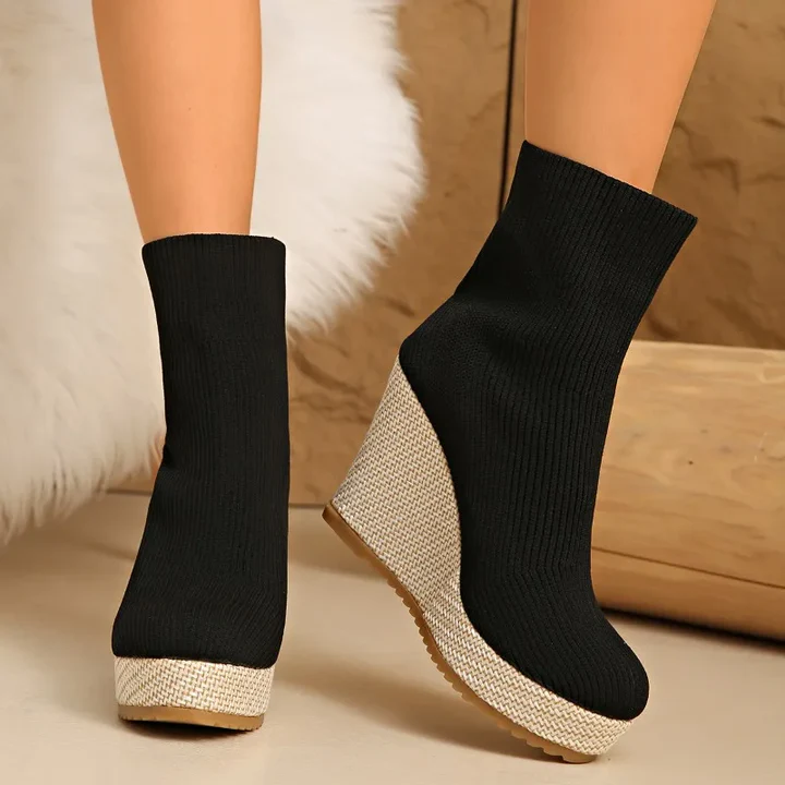 Elara | Knit Platform Wedge Boots