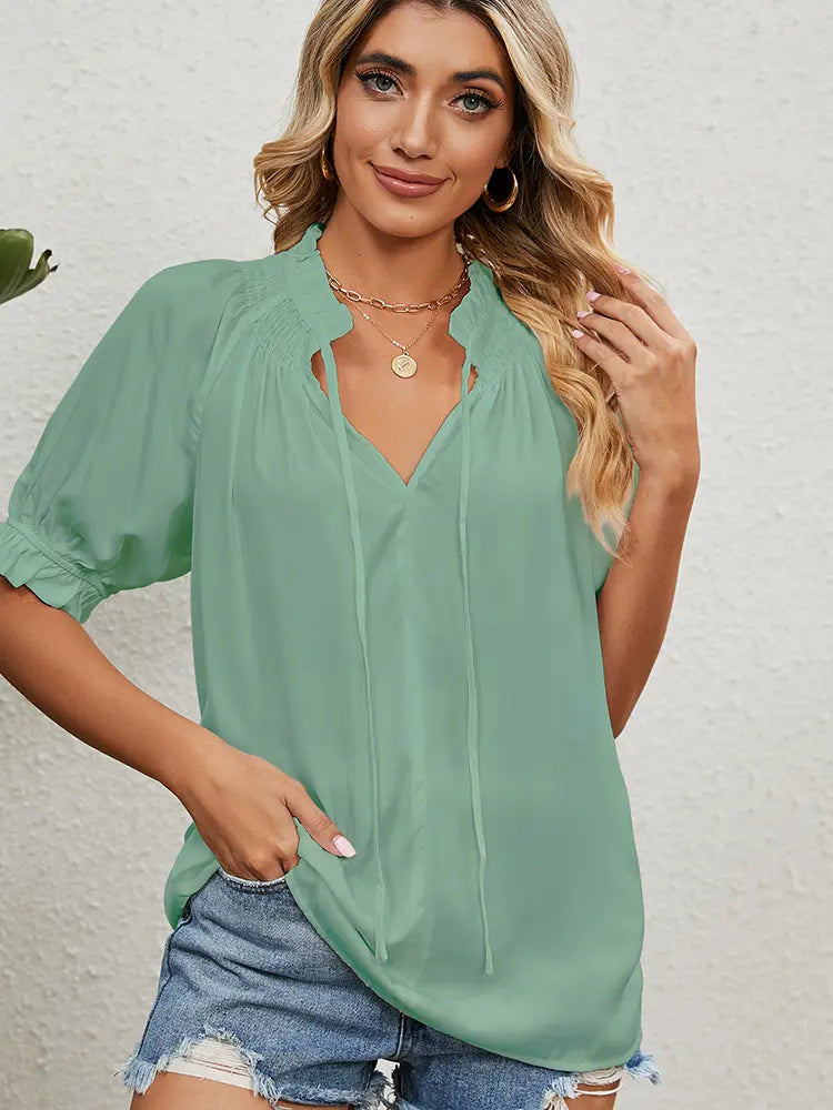 Elara | Smocked Neckline Summer Blouse