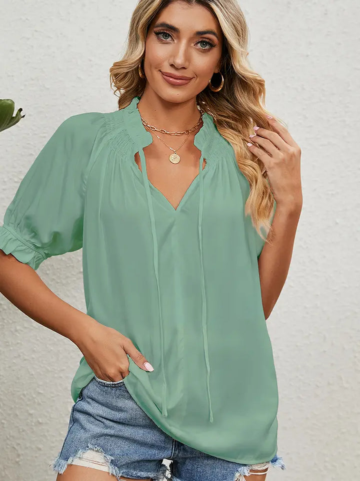 Elara | Smocked Neckline Summer Blouse