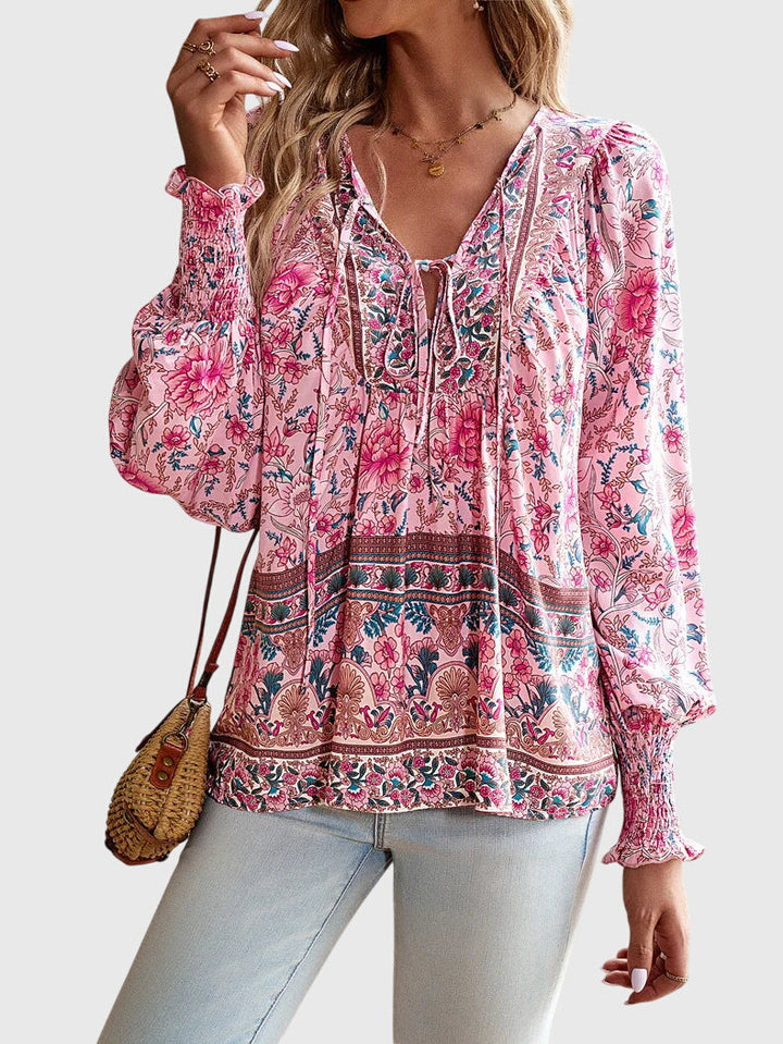 Elara | Floral Boho Peasant Blouse