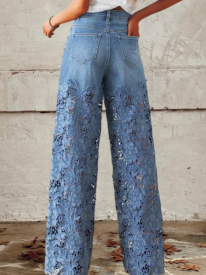 Sylvara | Wide Leg Lace Denim Pants