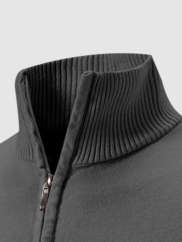 Men's Solid Color Quarter-Zip Collar Sweater