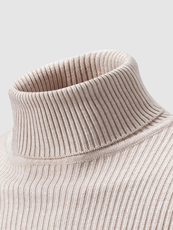 Men's Solid Color Striped Textured Turtleneck Sweater