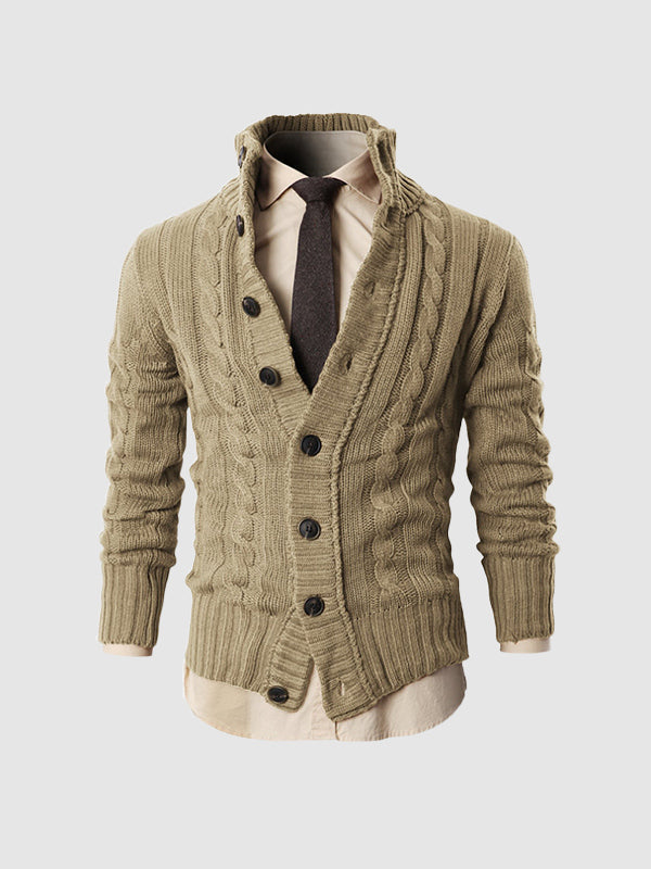 Men's solid color twist jacquard sweater knitted cardigan jacket