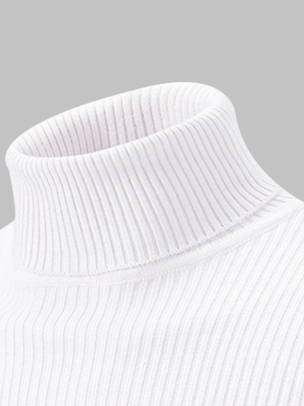 Men's Solid Color Striped Textured Turtleneck Sweater