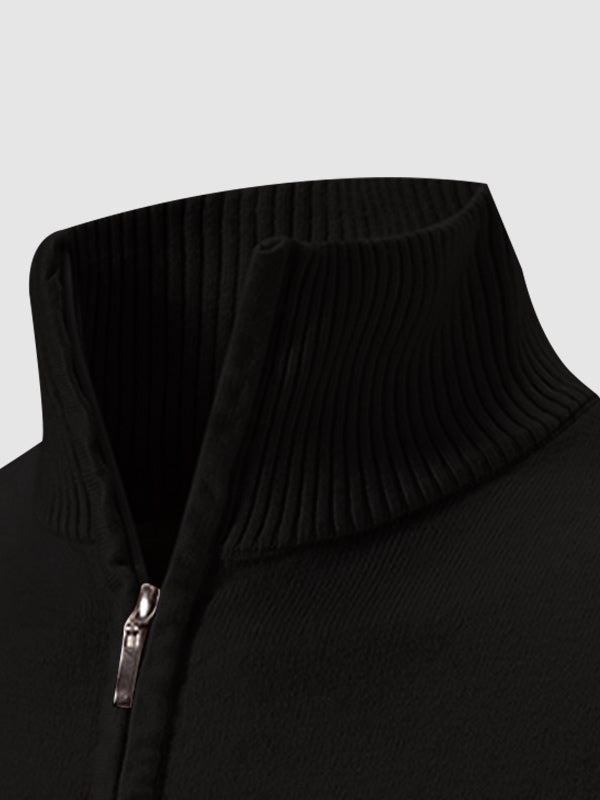 Men's Solid Color Quarter-Zip Collar Sweater