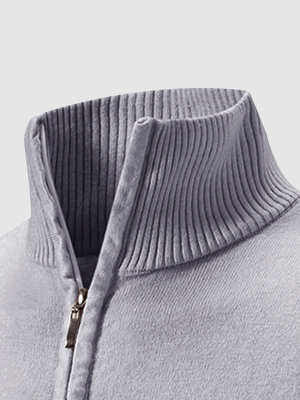 Men's Solid Color Quarter-Zip Collar Sweater