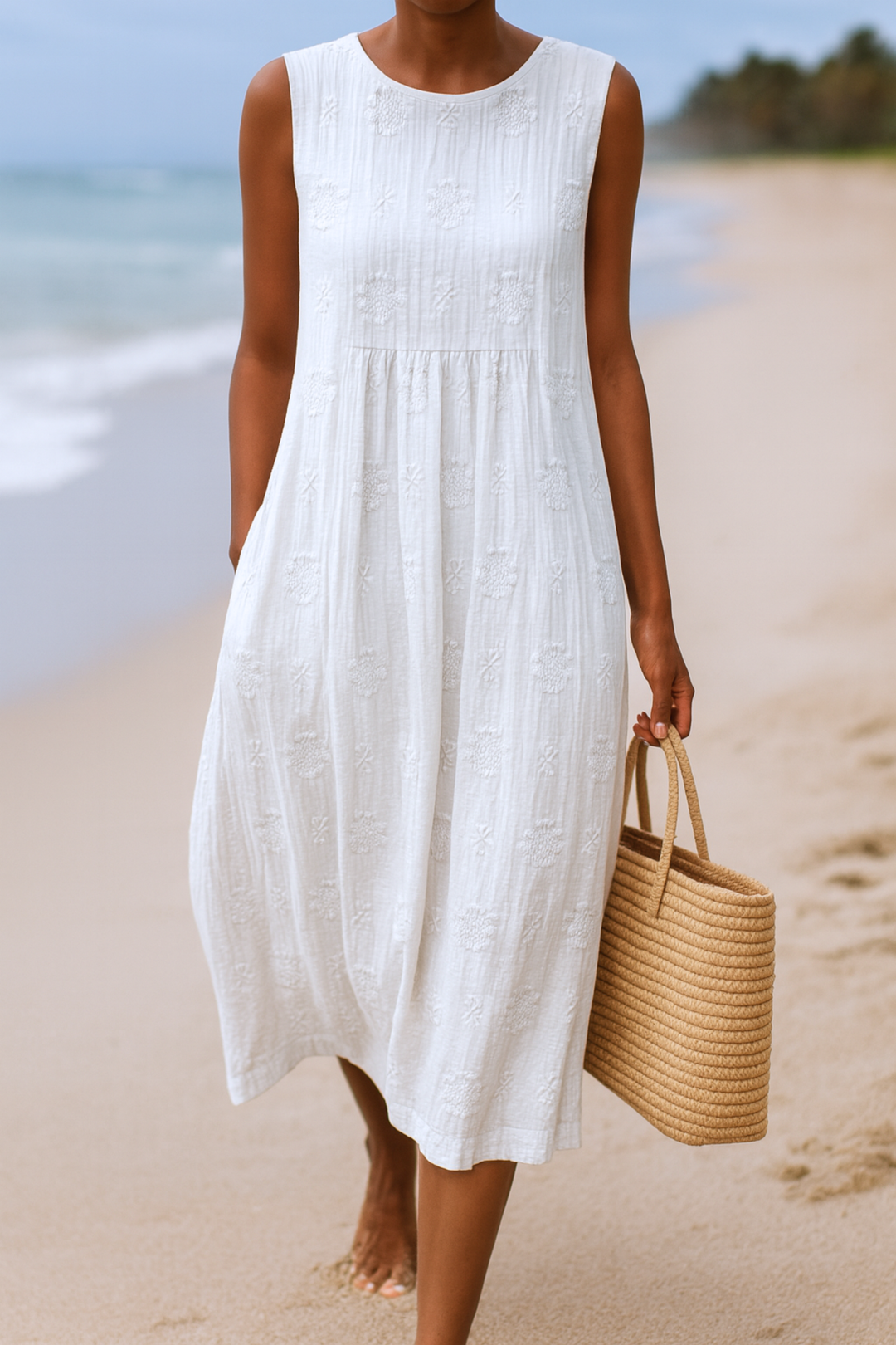 Maribel | Sleeveless Embroidered Midi Dress