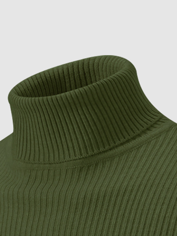 Men's Solid Color Striped Textured Turtleneck Sweater