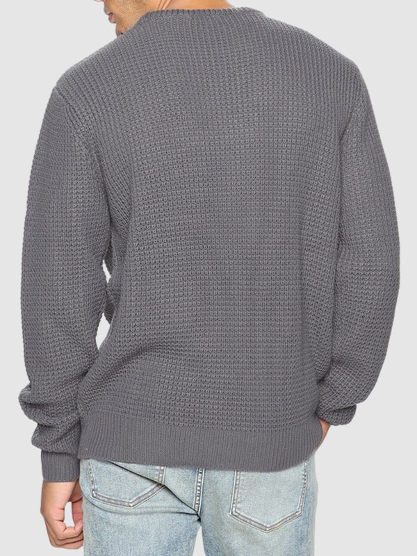 Men's solid color loose fit  knitted crew neck sweater