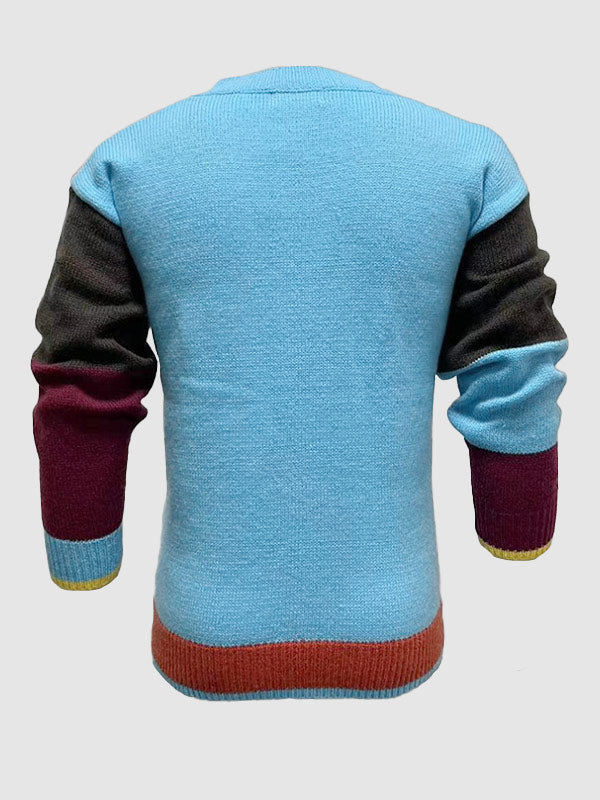 Men's colorful casual patchwork V-neck sweater