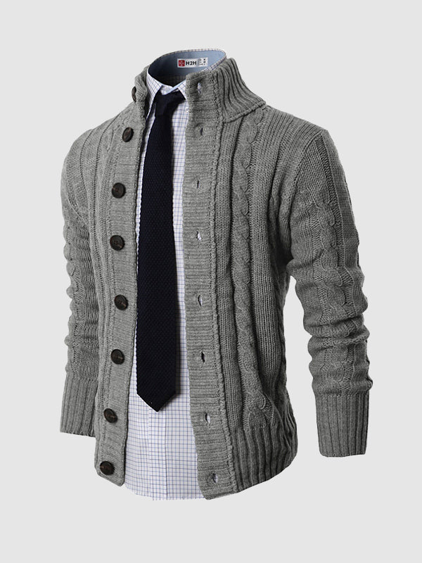 Men's solid color twist jacquard sweater knitted cardigan jacket