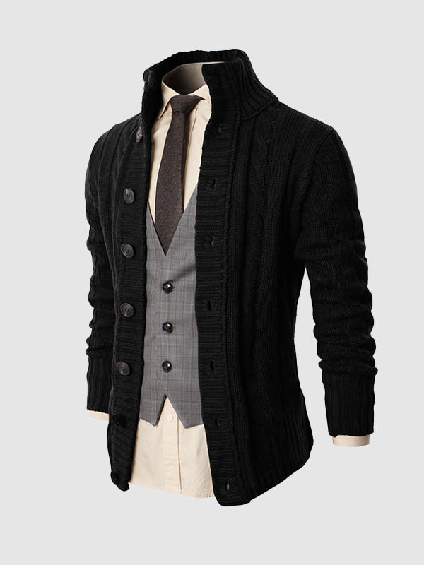 Men's solid color twist jacquard sweater knitted cardigan jacket