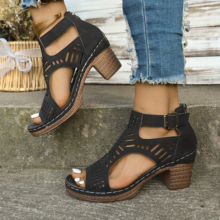 Elina | Cutout Block Heel Sandals
