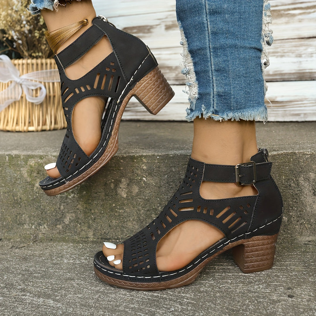 Elina | Cutout Block Heel Sandals