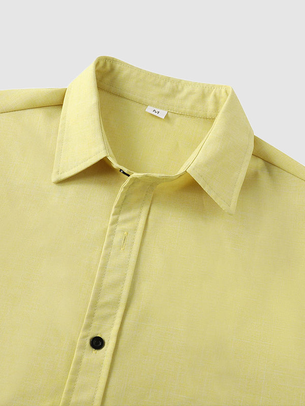 Men's solid color Cotton-linen button casual short-sleeved shirt