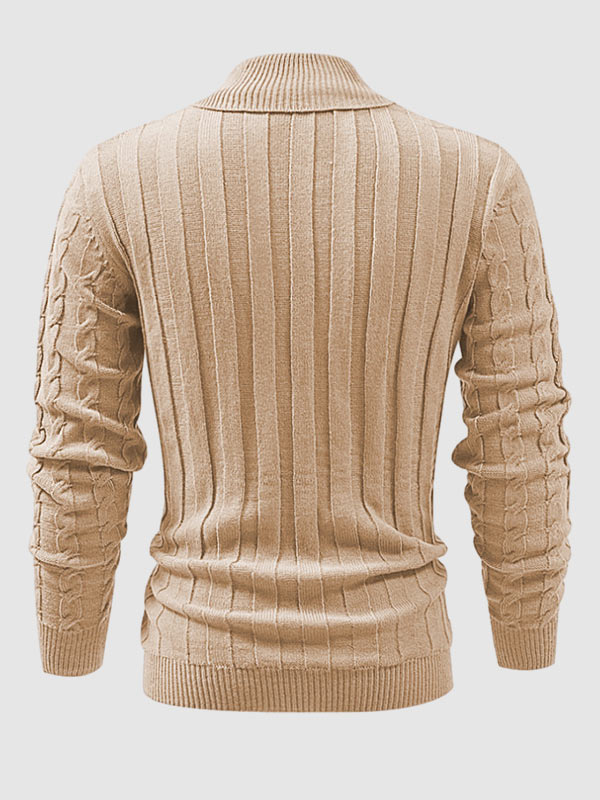 Men's Solid Color Cable-Knit Slim Fit Slant Collar Pullover Sweate