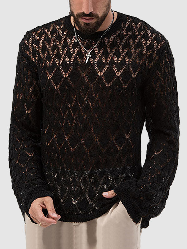 Men's sexy hollow bottoming thin sweater