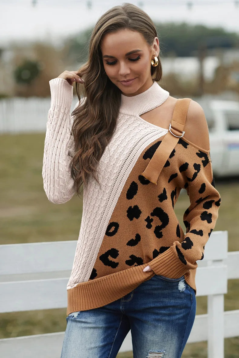 Off Shoulder Buckle Knitted Sweater