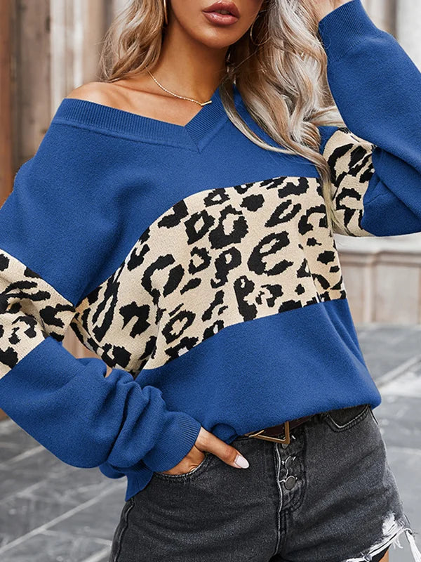 Adira Leopard V-Neck Pullover Sweater