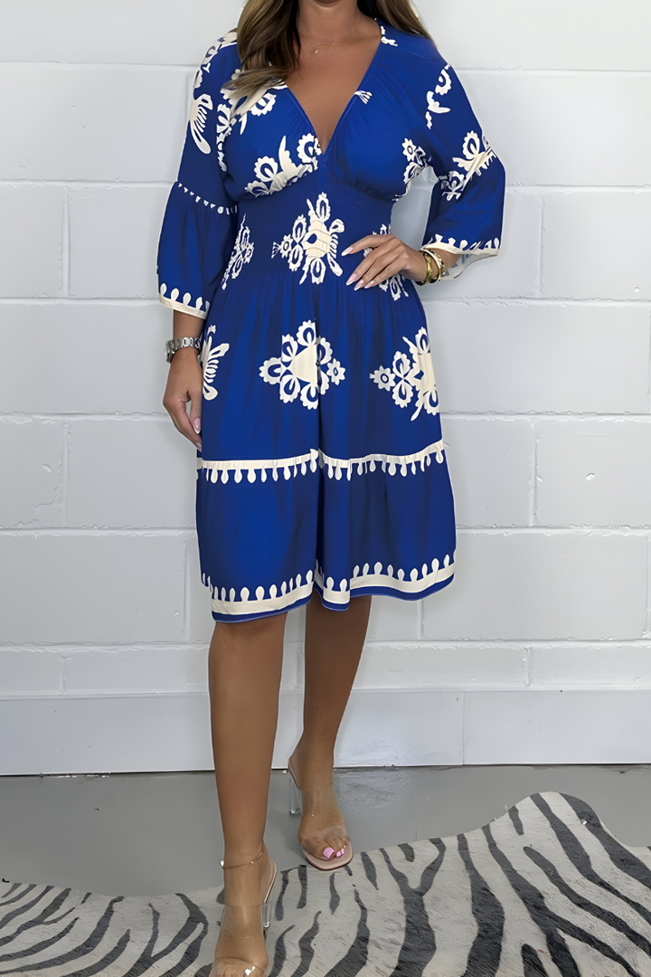 Selene | Printed V-Neck Midi Dress