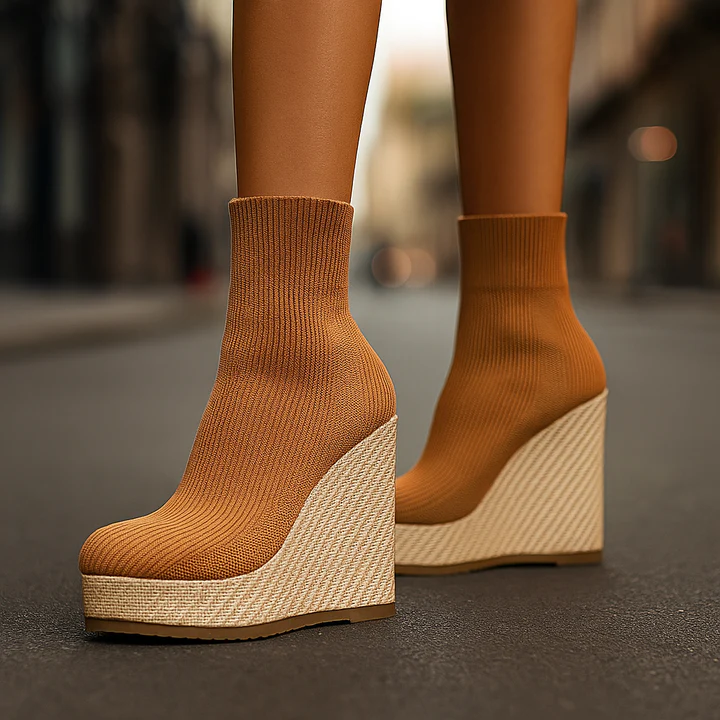 Elara | Knit Platform Wedge Boots