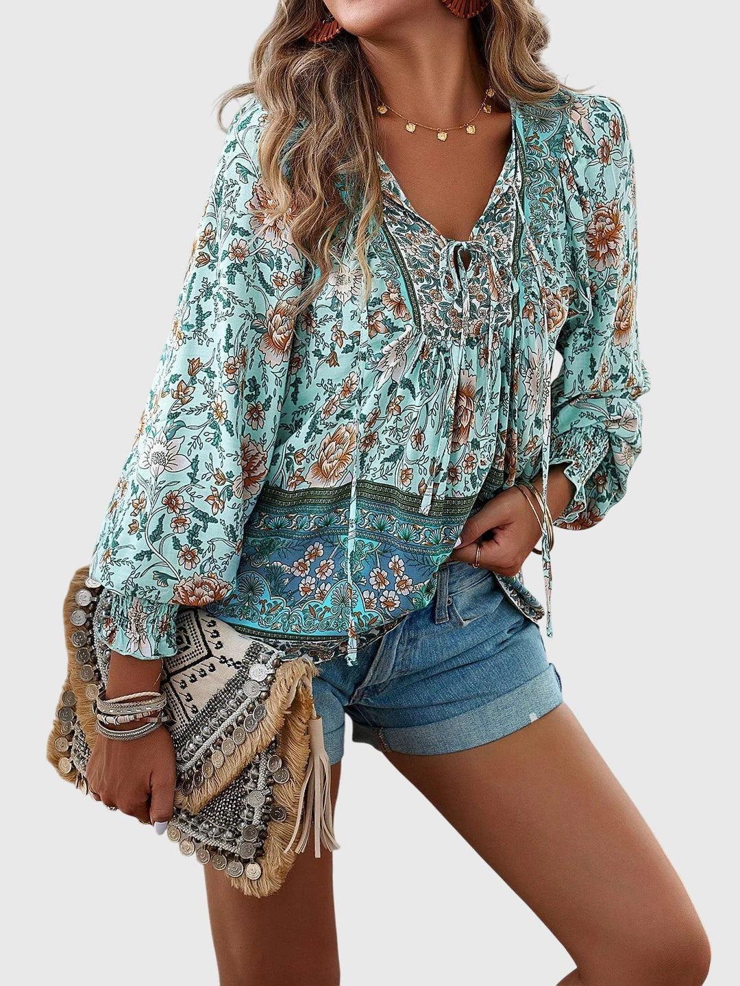 Elara | Floral Boho Peasant Blouse