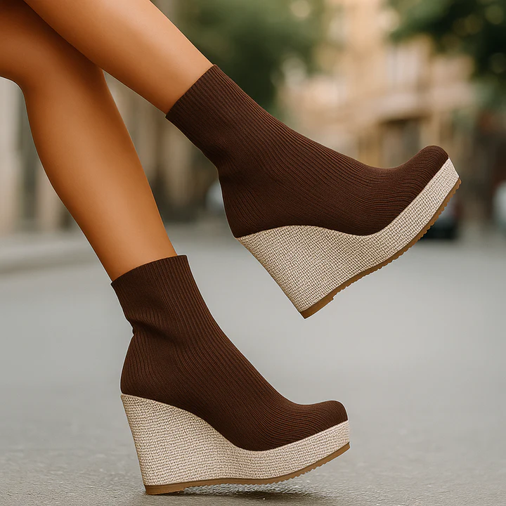 Elara | Knit Platform Wedge Boots