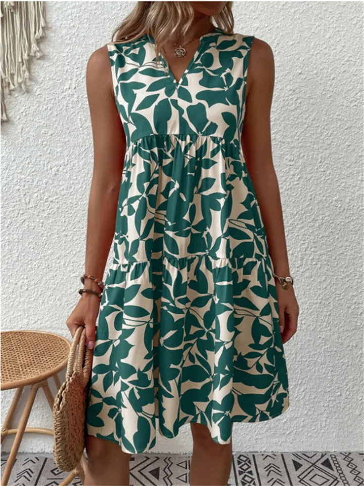 Mara | Sleeveless Leaf Print Summer Dress