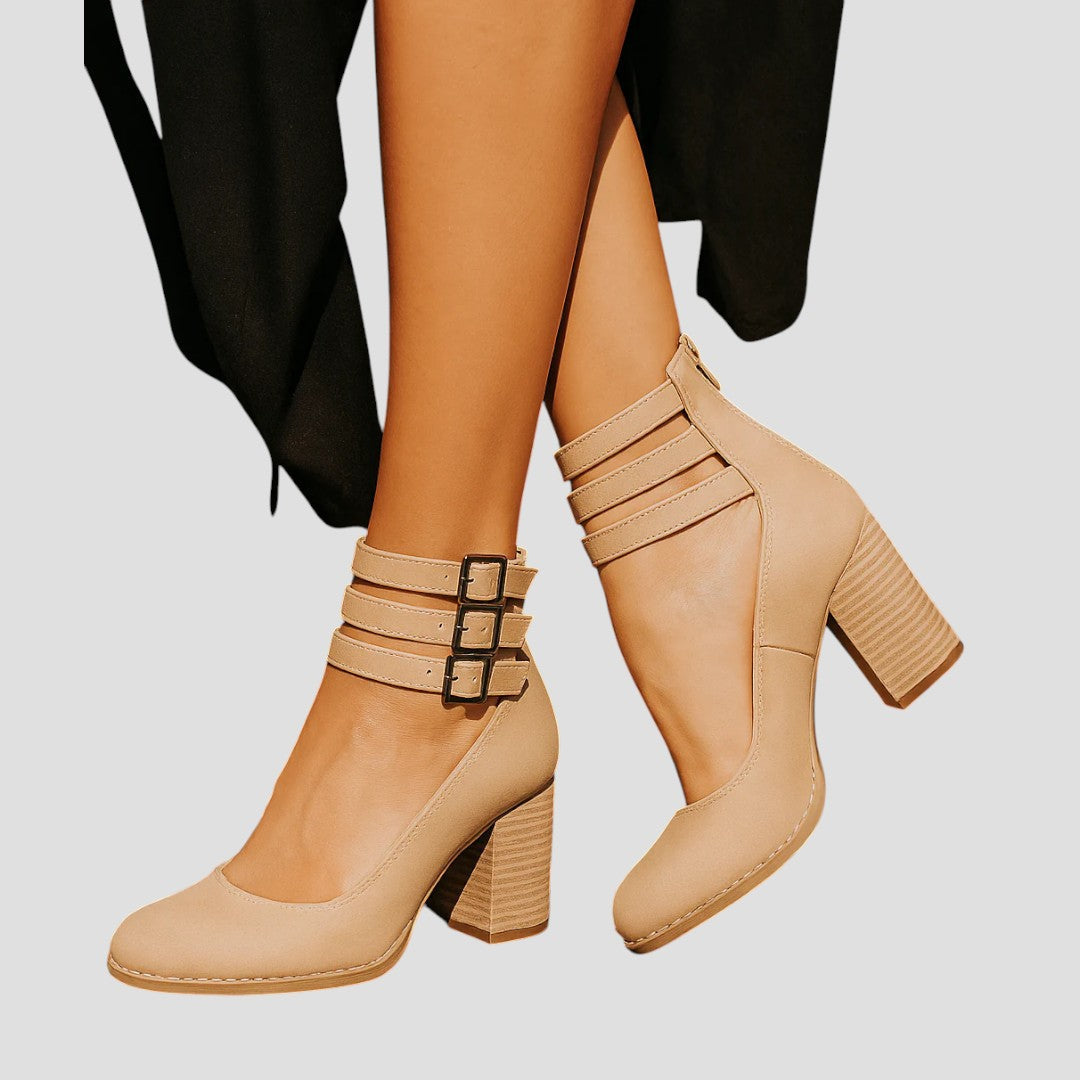 Sylvette | Elegant Triple-Strap Block Heels
