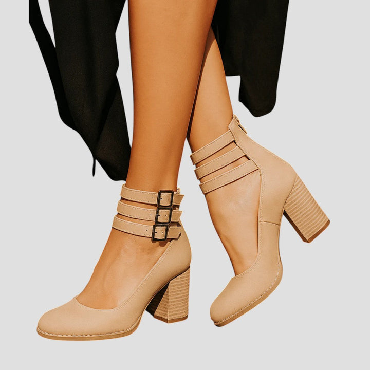Sylvette | Elegant Triple-Strap Block Heels