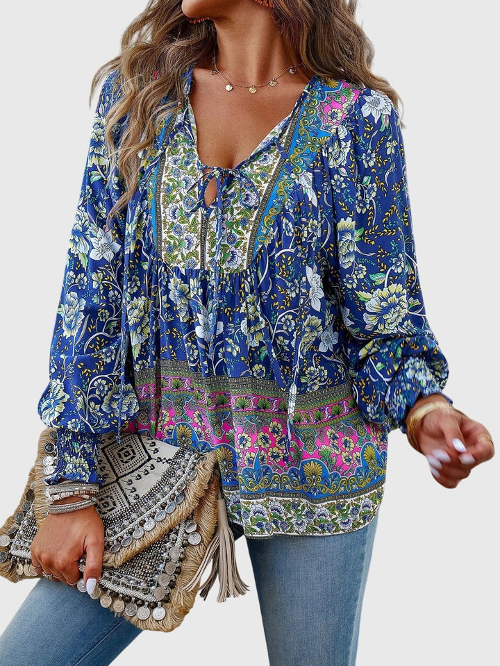 Elara | Floral Boho Peasant Blouse