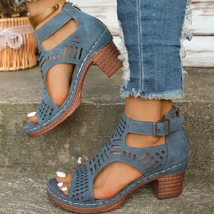 Elina | Cutout Block Heel Sandals