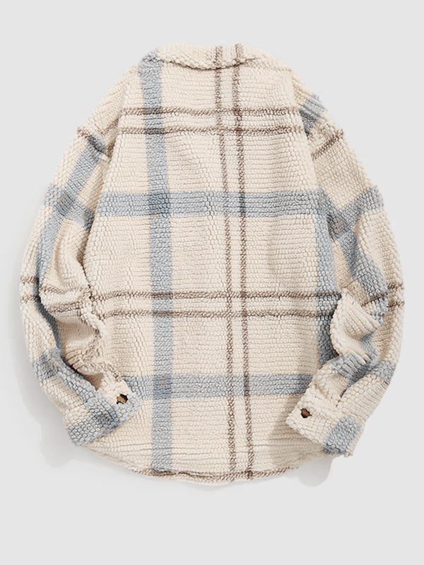 Vintage Plaid Fleece Lapel Jacket