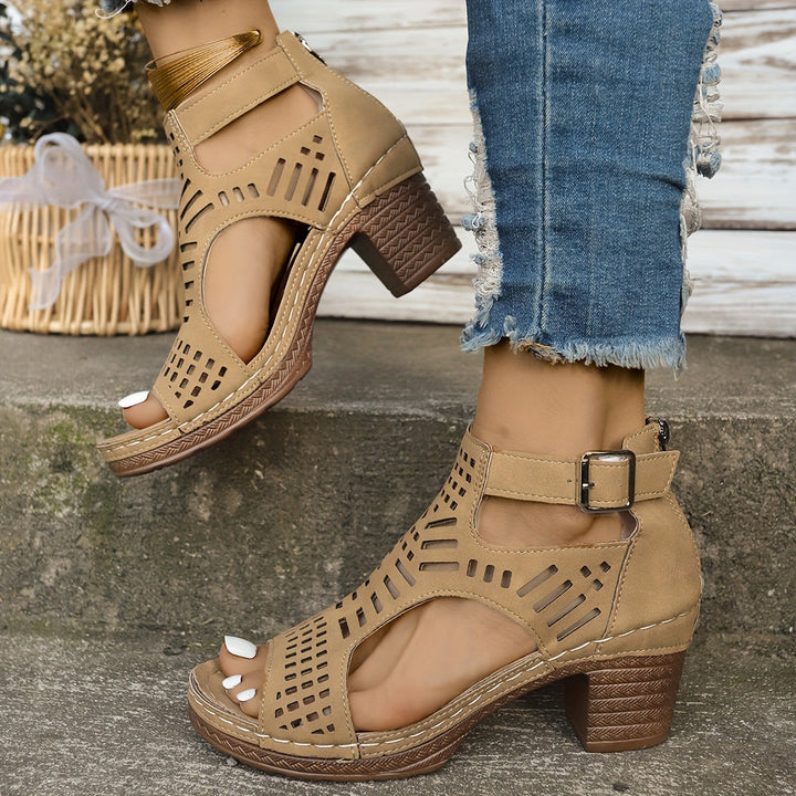 Elina | Cutout Block Heel Sandals