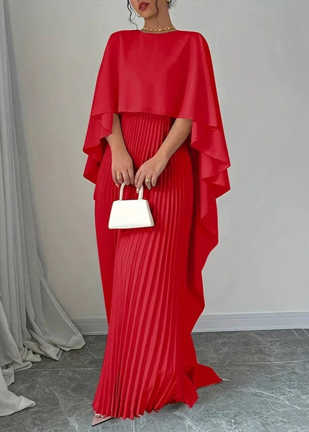 Elowen | Pleated Batwing Sleeve Maxi Dress