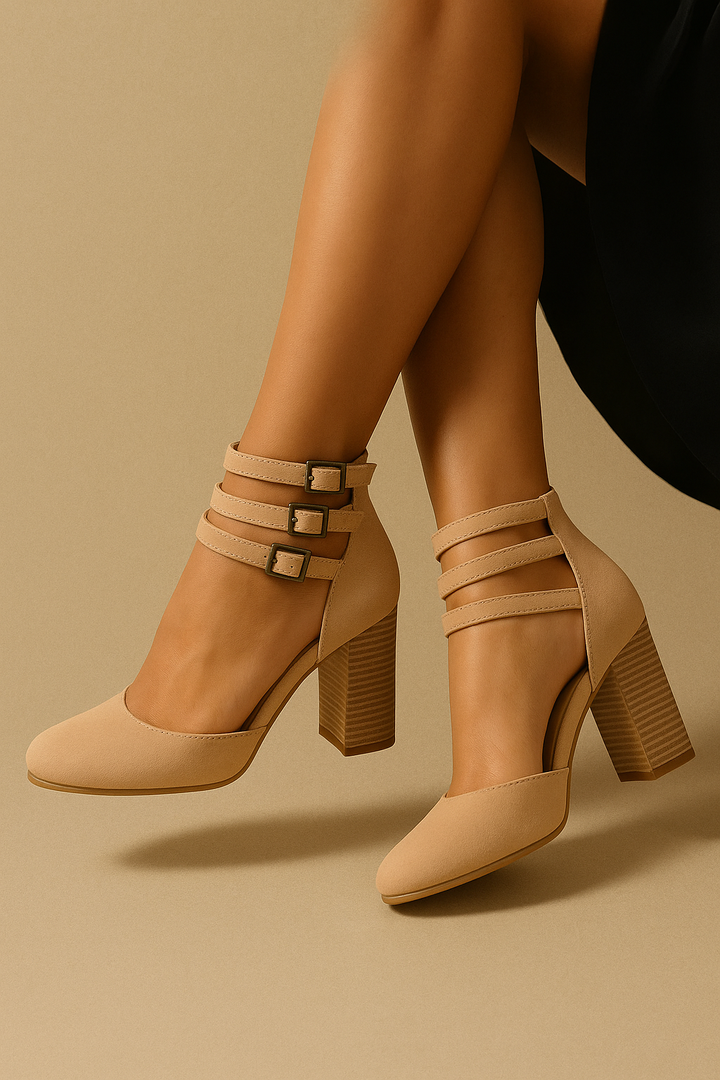 Sylvette | Elegant Triple-Strap Block Heels
