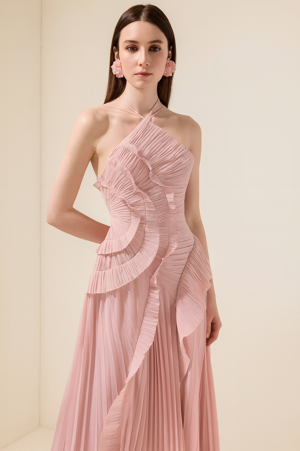 Emma | One-Shoulder Pleated Ruffle Maxi Dress