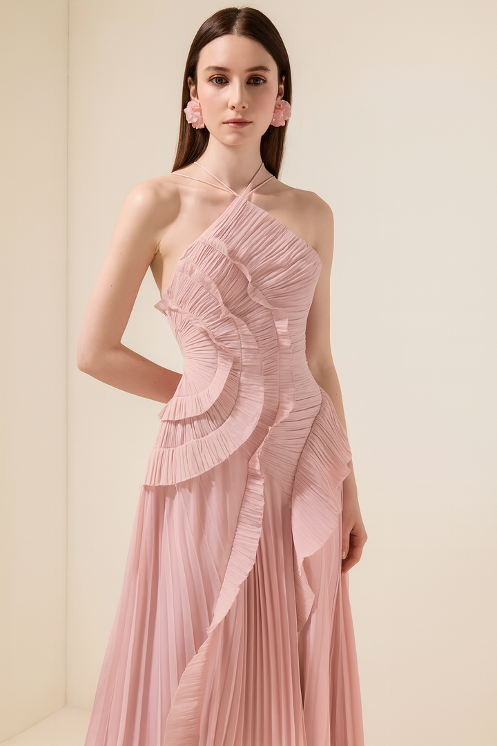 Emma | One-Shoulder Pleated Ruffle Maxi Dress