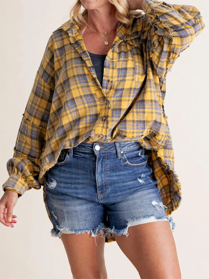 WOMEN'S RAW EDGE OVERSIZED SHIRT JACKET WITH POCKETS