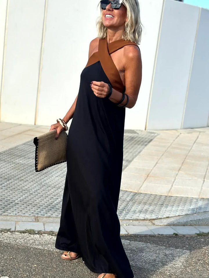Adrielle | Halter Cross-Strap Maxi Dress