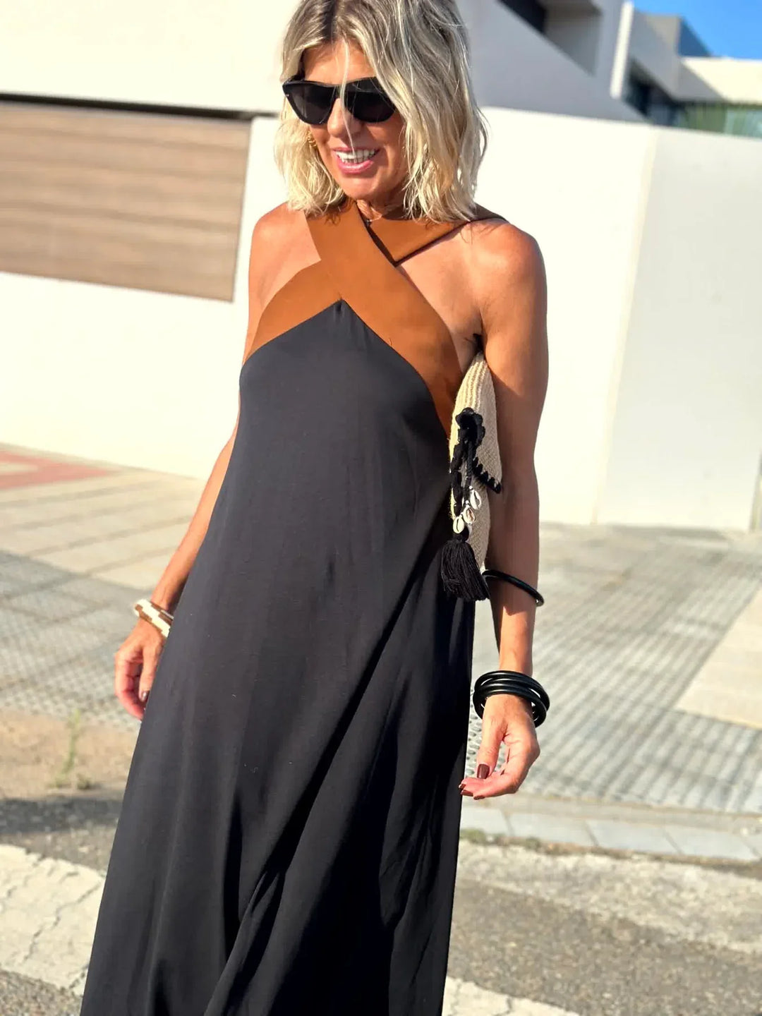 Adrielle | Halter Cross-Strap Maxi Dress