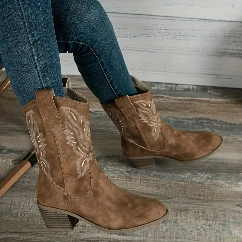 Reina | Western Embroidered Mid-Calf Boots