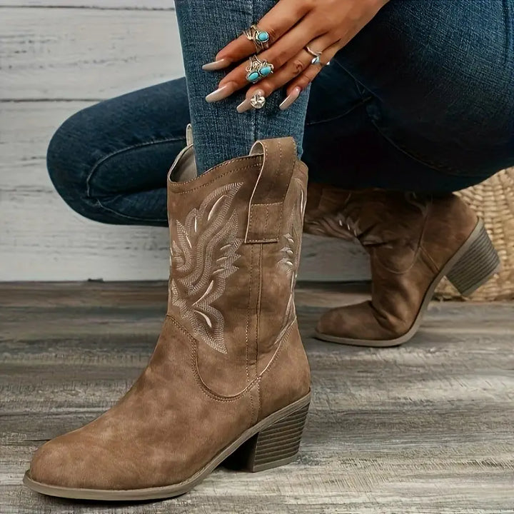 Reina | Western Embroidered Mid-Calf Boots
