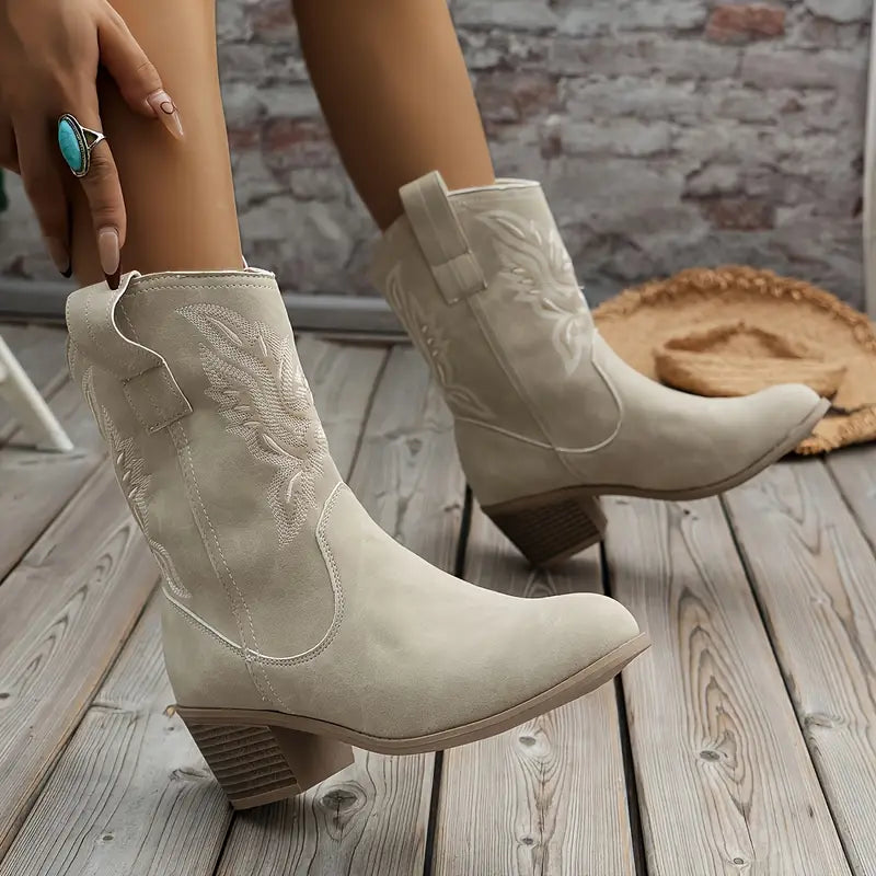 Reina | Western Embroidered Mid-Calf Boots
