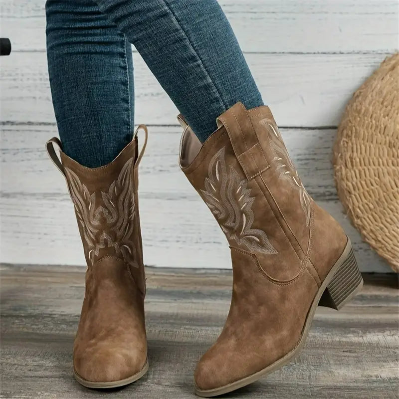 Reina | Western Embroidered Mid-Calf Boots