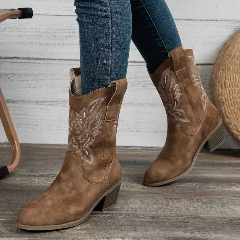 Reina | Western Embroidered Mid-Calf Boots