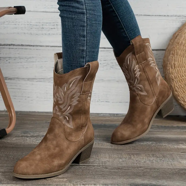 Reina | Western Embroidered Mid-Calf Boots