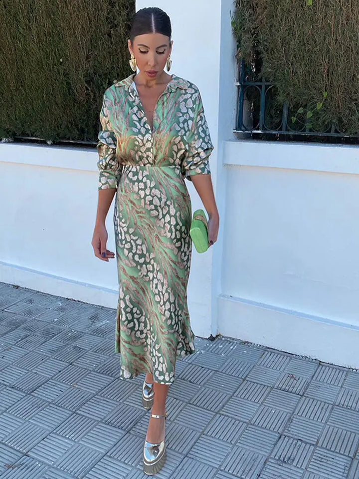 Celeste | Satin Print Button Dress