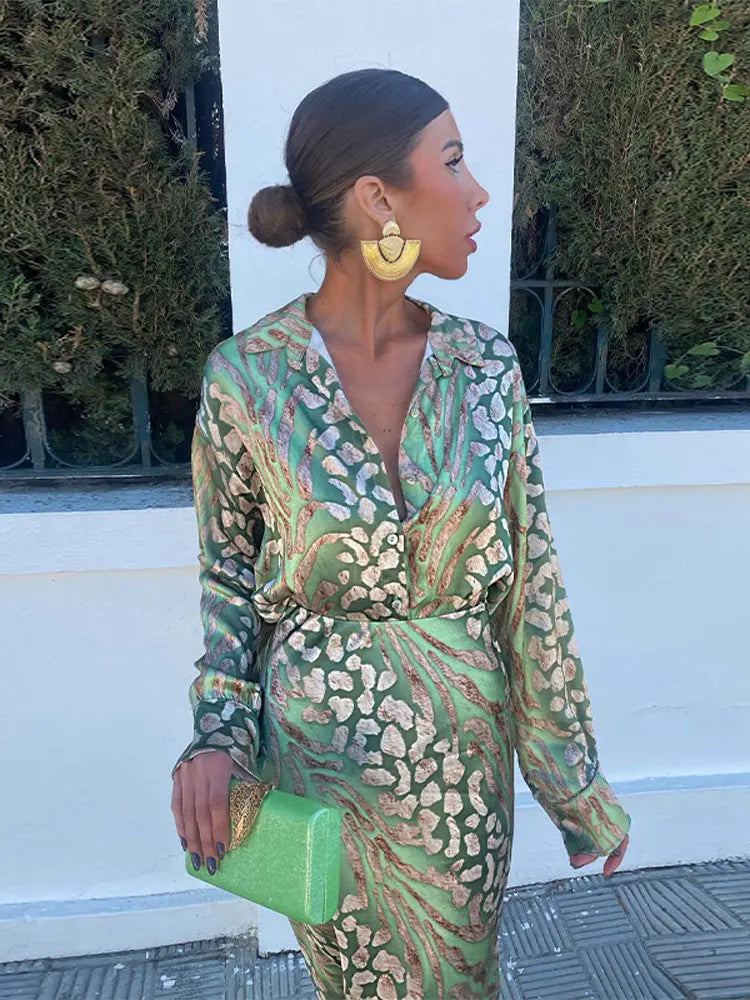 Celeste | Satin Print Button Dress